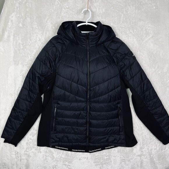 Calvin Klein Women’s Sz XL Jacket Hooded Quilted Black Zip Foldable Travel UEC - Picture 2 of 9